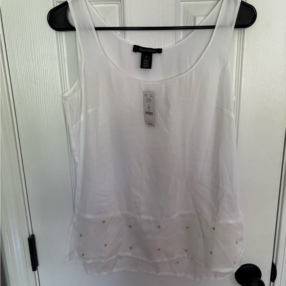 White House Black Market White Tank Top with Gold Accents